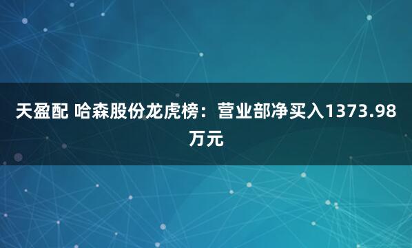 天盈配 哈森股份龙虎榜：营业部净买入1373.98万元